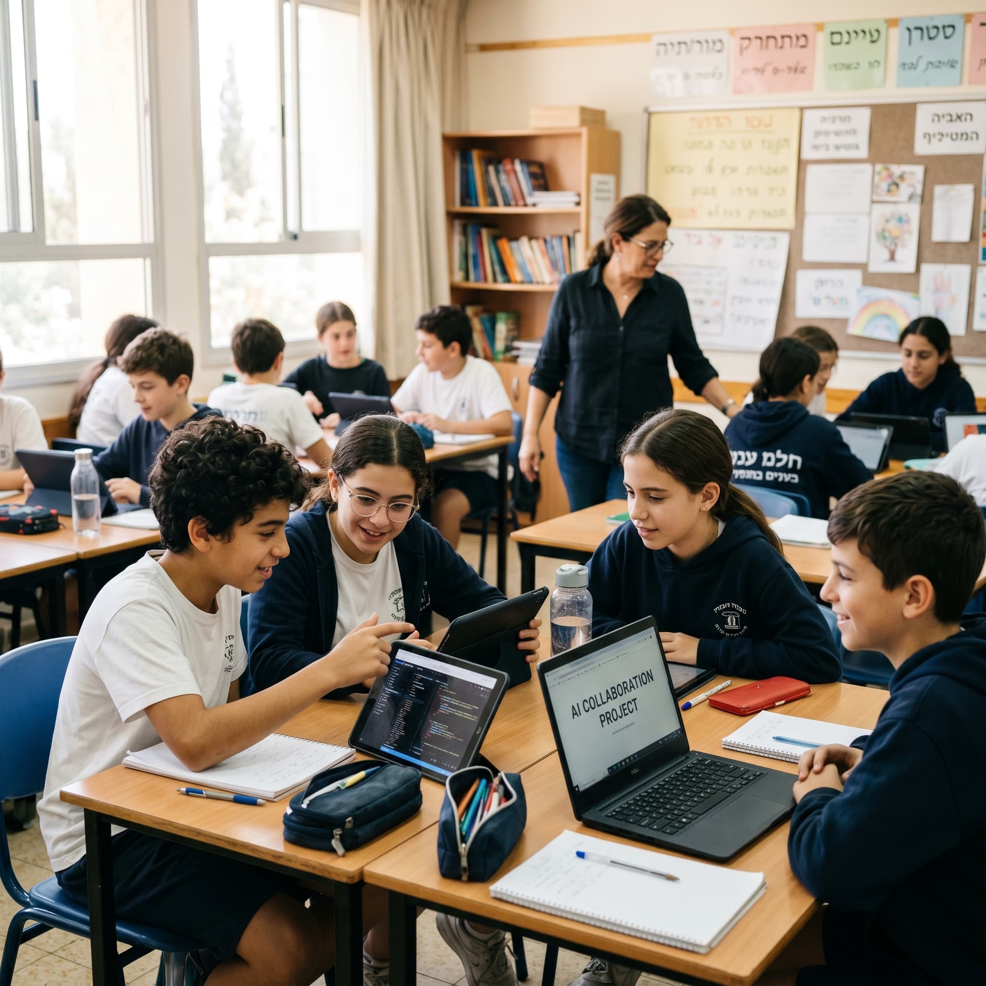כיתה עובדת עם בינה מלאכותית
